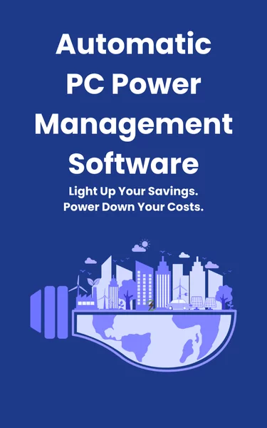 Energy saving concept image for PC power management software — lightbulb with city skyline